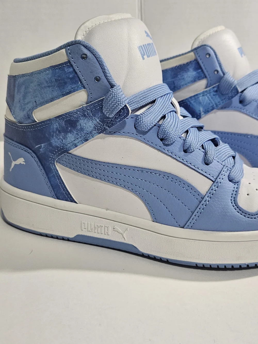 PUMA Rebound LayUp Mid White / Day Dream Blue Marble High Top Sneakers
